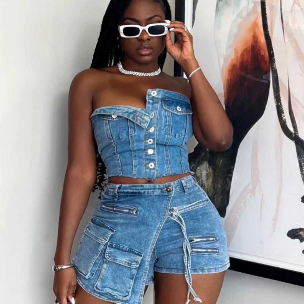 Blue Denim Strapless Top